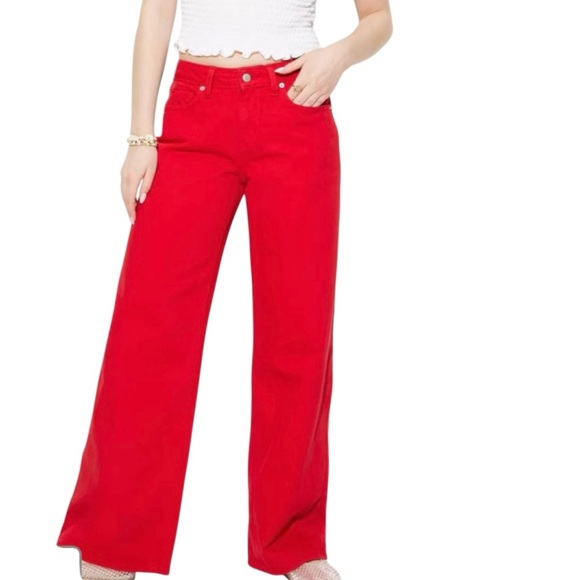 Princess Polly Bold Red Flare Jeans - Picture 1 of 6